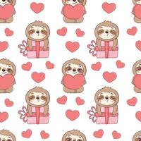 Seamless pattern with cute sloths for Valentine's Day in cartoon style for kids, children's books and games, print. vector