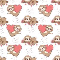 Seamless pattern with cute sloths for Valentine's Day in cartoon style for kids, children's books and games, print. vector