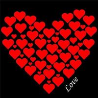 A shape of heart contain of a small red hearts with text love on black background vector