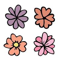imágenes prediseñadas de flores simples. conjunto de garabatos florales dibujados a mano. para impresión, web, diseño, decoración, logotipo vector