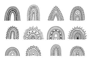 conjunto de arco iris dibujado a mano. imágenes prediseñadas de formas abstractas del arco iris. elementos de fideos para tarjeta, impresión, diseño vector