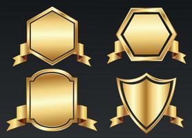 Golden badge shield and ribbon vector