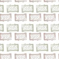 Chess clock engraved seamless pattern. Retro watch for chess game in hand drawn style. Sketch texture for fabric, wallpaper, textile, print, title, wrapping paper. Vector illustration.