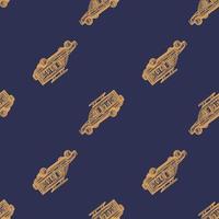 Safari car engraved seamless pattern. Vintage adventure off road in hand drawn style. Sketch texture for fabric, wallpaper, textile, print, title, wrapping paper. Vector illustration.