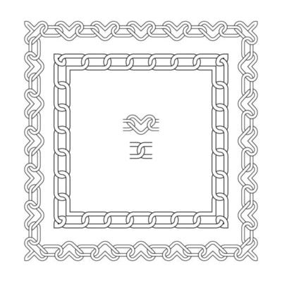 Set of square chain frames. Heart chain links elements to make AI brushes. Emo 90s style strong line connection. Linear vector illustration