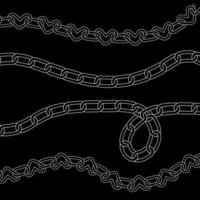 Set of different chains. 90s, 00s heart chain link decor elements collection . Vector linear illustration.