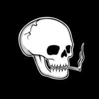 Skull smoking art Illustration hand drawn black and white vector for tattoo, sticker, logo etc