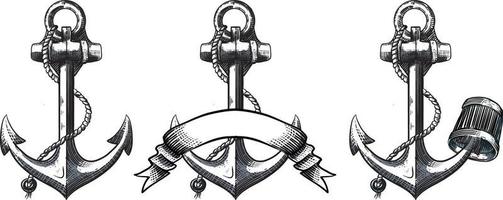 Anchor illustration engraving style vector
