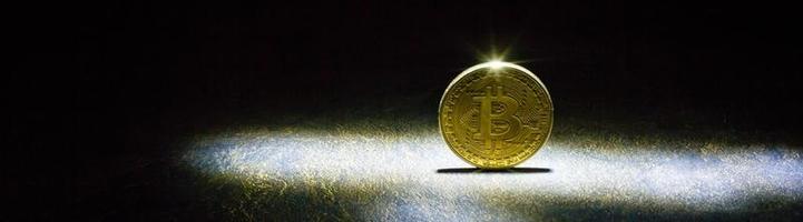 Golden bitcoins with the spotlight photo