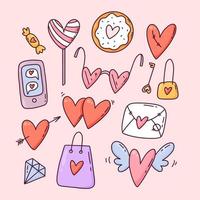 Set of cute Valentine's Day elements, cute cartoon hand drawn style vector