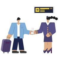 passenger boarding airplane with airport airline staff ready for get on aircraft ready for departure vector