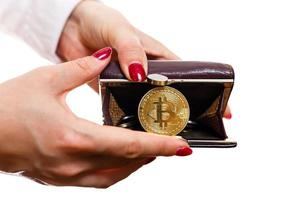 Bitcoin bitcoin with dollar on purse isolated white background photo