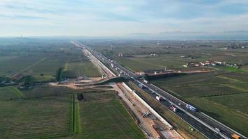 Car and Truck Traffic on Highway from above view