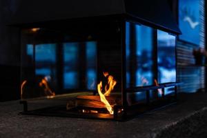 Close-up and transparency in a fireplace. photo