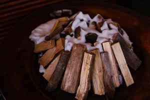 Bundles of Pine Firewood Closeup Photo. Fireplace Wood. photo