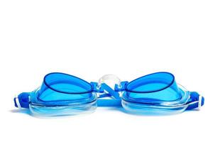 Blue swimming goggles isolated on white background photo