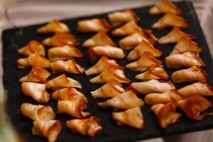 slices of fresh fried bacon in a pan for breakfast ,ketogenic diet photo