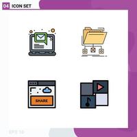 Modern Set of 4 Filledline Flat Colors Pictograph of computer interface notification files sharing Editable Vector Design Elements