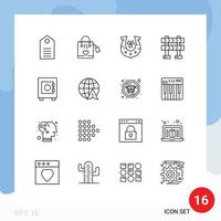 Pictogram Set of 16 Simple Outlines of lock construction wedding barrier luck Editable Vector Design Elements