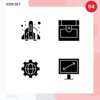 4 concepto de glifo sólido para sitios web móviles y aplicaciones cohete globo jugar tesoro mostrar elementos de diseño vectorial editables vector