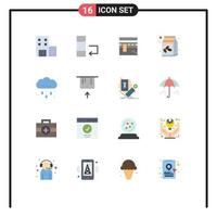 Mobile Interface Flat Color Set of 16 Pictograms of rainy cloud pray bean coffee box Editable Pack of Creative Vector Design Elements