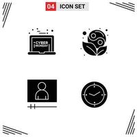 Pictogram Set of 4 Simple Solid Glyphs of laptop player monday yin time Editable Vector Design Elements