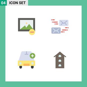 Set of 4 Modern UI Icons Symbols Signs for delete more email message vehicles Editable Vector Design Elements