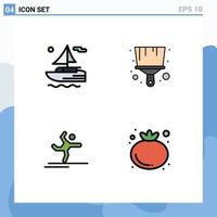 Mobile Interface Filledline Flat Color Set of 4 Pictograms of boat stretching brush athlete tomato Editable Vector Design Elements