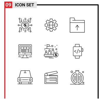 Modern Set of 9 Outlines and symbols such as ipo web document internet laptop Editable Vector Design Elements