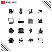 16 User Interface Solid Glyph Pack of modern Signs and Symbols of hub imac time device computer Editable Vector Design Elements