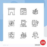 9 Universal Outline Signs Symbols of money banking box startup release Editable Vector Design Elements