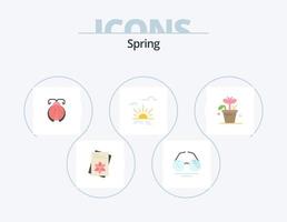 Spring Flat Icon Pack 5 Icon Design. leaf. spring. beetle. light. sun vector