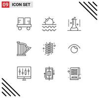 conjunto de 9 iconos de interfaz de usuario modernos signos de símbolos para instrumentos de viaje de audio tubo de ensayo matraz de laboratorio elementos de diseño vectorial editables vector