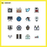 16 Universal Flat Color Filled Line Signs Symbols of ac sd card office mobile chip memory card Editable Creative Vector Design Elements