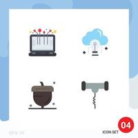 4 Flat Icon concept for Websites Mobile and Apps smart technology acorn laptop data flora Editable Vector Design Elements