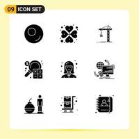 9 Universal Solid Glyph Signs Symbols of girl marketing construction finance analysis Editable Vector Design Elements