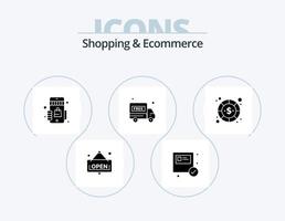 paquete de iconos de glifo de compras y comercio electrónico 5 diseño de iconos. dinero. moneda. tienda. moneda. furgoneta de reparto vector