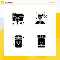 4 Thematic Vector Solid Glyphs and Editable Symbols of analysis mobile extension man jewelry Editable Vector Design Elements