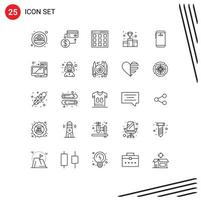 Mobile Interface Line Set of 25 Pictograms of phone medal communication first position award Editable Vector Design Elements