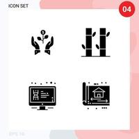 Set of 4 Commercial Solid Glyphs pack for growth spa growing raise display Editable Vector Design Elements