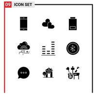 Universal Icon Symbols Group of 9 Modern Solid Glyphs of data link wedding cloud status Editable Vector Design Elements