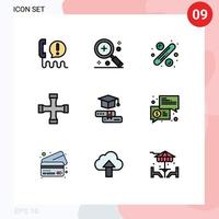 Pictogram Set of 9 Simple Filledline Flat Colors of transportation cross wrench magnifier construction and tools big sale Editable Vector Design Elements