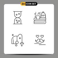 Mobile Interface Line Set of 4 Pictograms of sand clock vacuum basketball cleaning day Editable Vector Design Elements