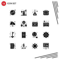 User Interface Pack of 16 Basic Solid Glyphs of control emission relax shopping cart Editable Vector Design Elements