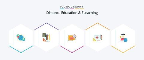 Distance Education And Elearning 25 Flat icon pack including target. file target. pen. file. focus vector