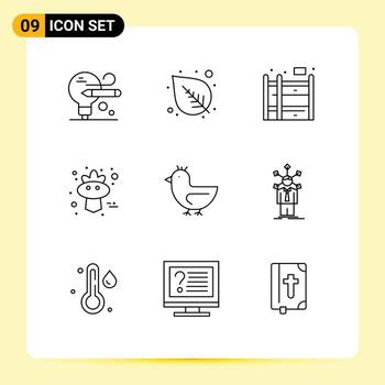 conjunto de 9 contornos vectoriales en la cuadrícula para el desarrollo elementos de diseño vectorial editables de acción de gracias de cisne litera cama vector