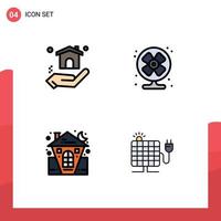 4 Universal Filledline Flat Colors Set for Web and Mobile Applications building halloween air summer house Editable Vector Design Elements