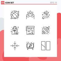 Modern Set of 9 Outlines Pictograph of music album hand diamond shopping Editable Vector Design Elements