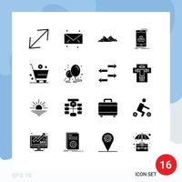 16 User Interface Solid Glyph Pack of modern Signs and Symbols of cart add hill product cube Editable Vector Design Elements