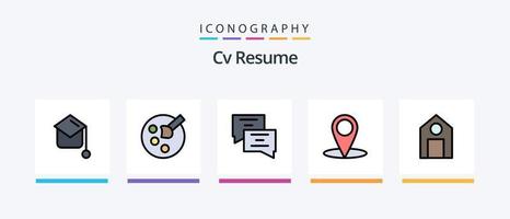 Cv Resume Line Filled 5 Icon Pack Including . education . chat .. Creative Icons Design vector